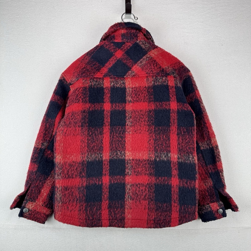 Levi's Trucker Jacket Buffalo Plaid Zipper Button Wool Blend Red Women's XS - Picture 5 of 14